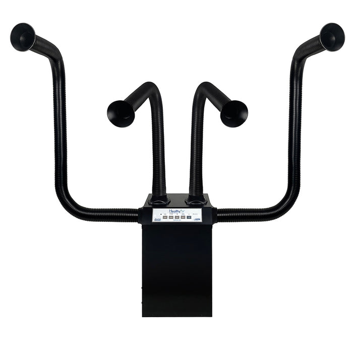 HealthyAir® Source Capture Fan-Filter Exhauster - Quad Nail Station - White Color with Circular Hood - Front View