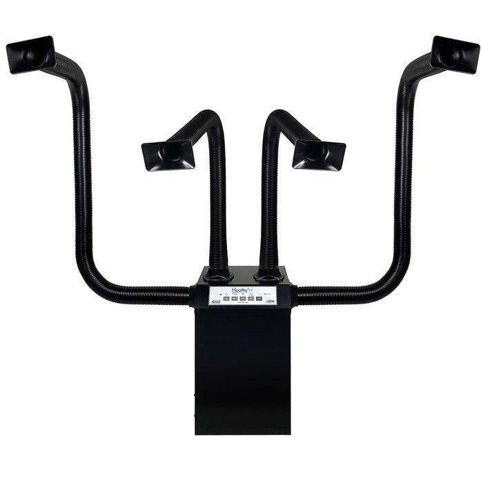 HealthyAir® Source Capture Fan-Filter Exhauster - Quad Nail Station - Black Color with Rectangular Hood - Front View