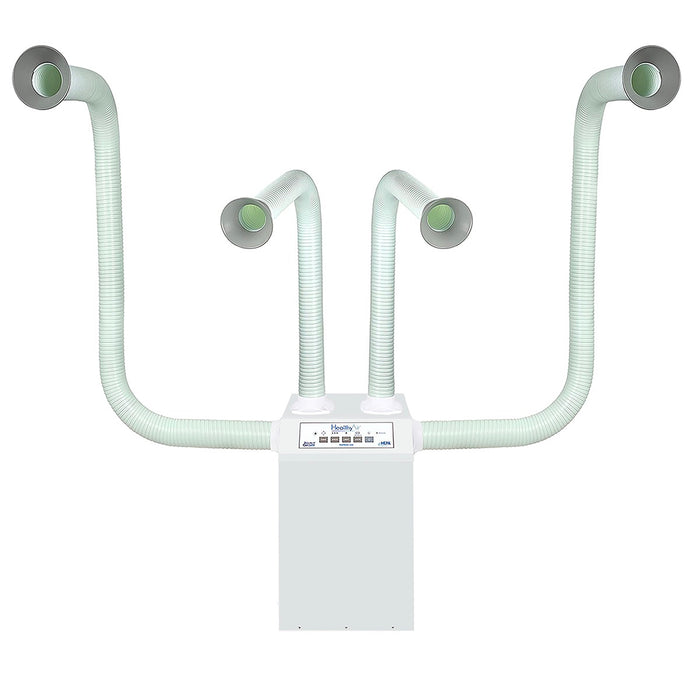 HealthyAir® Source Capture Fan-Filter Exhauster - Quad Nail Station - White Color with Circular Hood - Front View