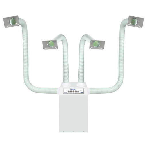 HealthyAir® Source Capture Fan-Filter Exhauster - Quad Nail Station - White Color with Rectangular Hood - Front View