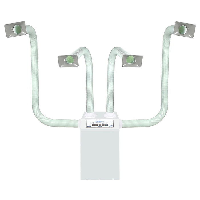 HealthyAir® Source Capture Fan-Filter Exhauster - Quad Nail Station - White Color with Rectangular Hood - Front View