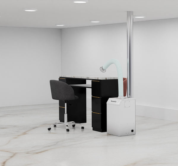 Single Station Floor-Mount Nail Salon Source Capture Local Exhaust Ventilation System Finished Side View