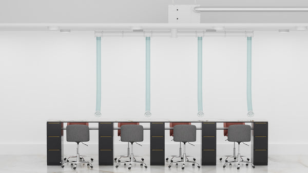 Quad Station Ceiling-Mount Nail Salon Source Capture Local Exhaust Ventilation System Installation View