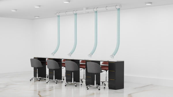 Quad Station Ceiling-Mount Nail Salon Source Capture Local Exhaust Ventilation System Finished View