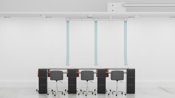 Triple Station Ceiling-Mount Nail Salon Source Capture Local Exhaust Ventilation System Installation View