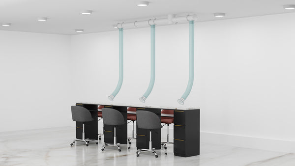 Triple Station Ceiling-Mount Nail Salon Source Capture Local Exhaust Ventilation System Finished View